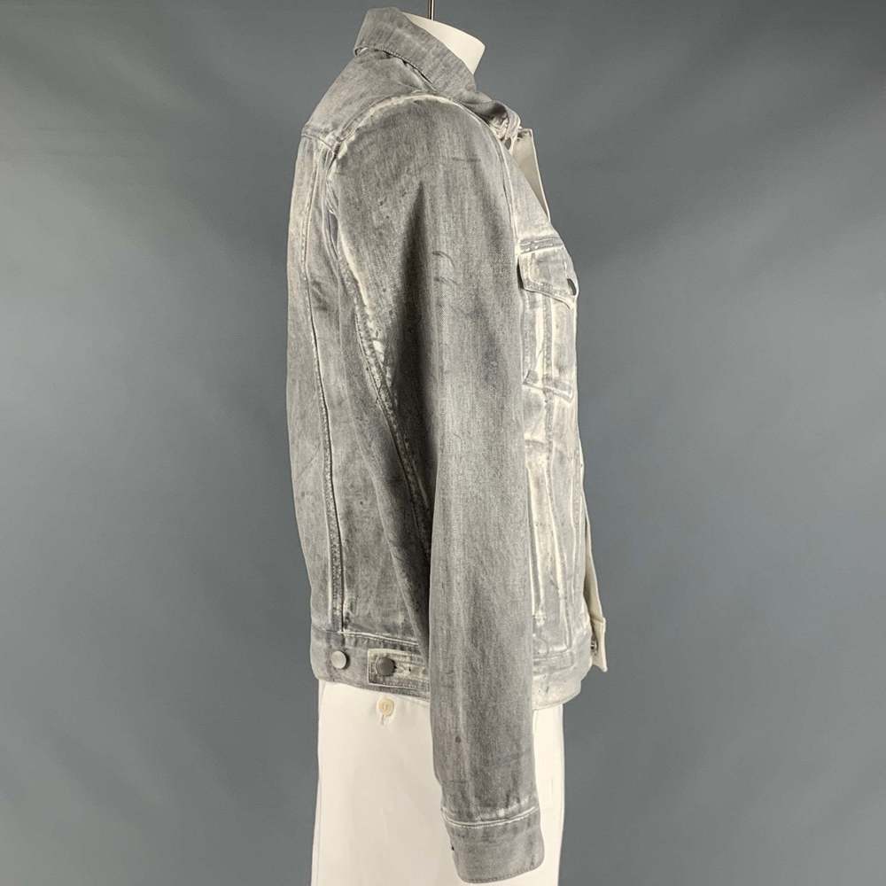 JOHN ELLIOTT Chest Grey White Painted Cotton Trucker Jacket - Picture 3 of 7